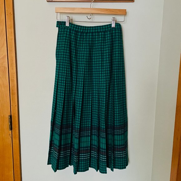 Pendleton Green Wool Pleated Skirt - Picture 1 of 4